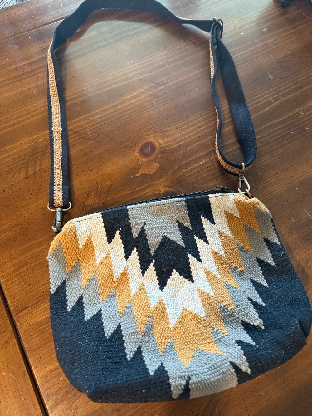 Woven Chevron Crossbody Bag in Black, Gray & Mustard